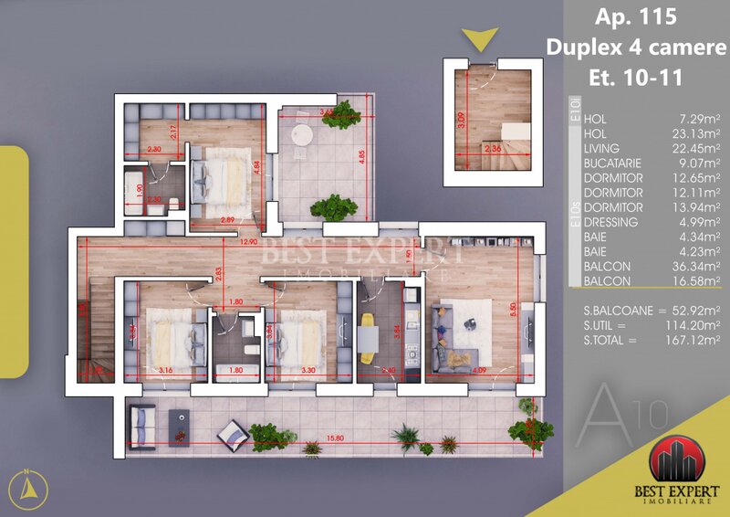 4 camere -Terasa Generoasa 52.92  mp Parcare Bonus